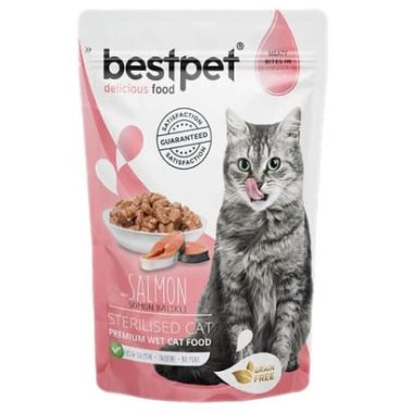 Bestpet - BestPet Sterilised Jelly Pouch Somonlu Kısır Kedi Yaş Mama 85 Gr