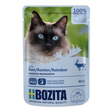 Bozita - Bozita Sos İçinde Ren Geyikli Pouch Kedi Konservesi 12*85 Gr