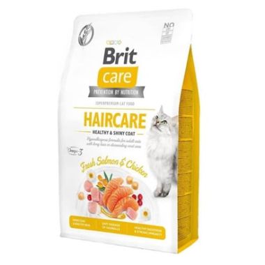 Brit Care - Brit Care Hair Care Healthy & Shiny Coat Tavuklu ve Somon Balıklı Kedi Maması 7 Kg