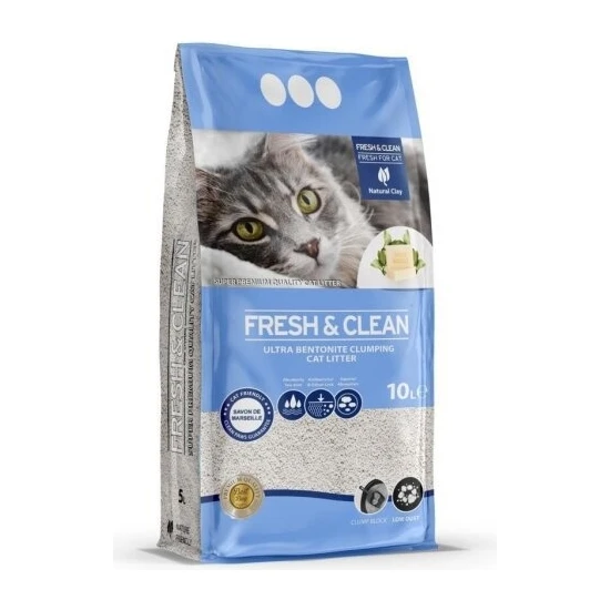 FreshClean - Fresh&Clean Bentonit Marsilya Sabun Kokulu Süper Topaklanan Kedi Kumu 10lt