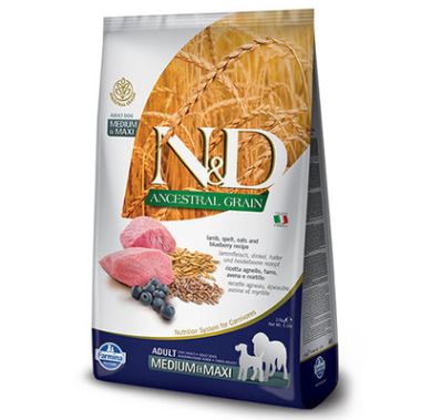 N&D - N&D Ancestral Grain Kuzu ve Yaban Mersini Yetişkin Medium-Maxi Köpek Maması 12 Kg
