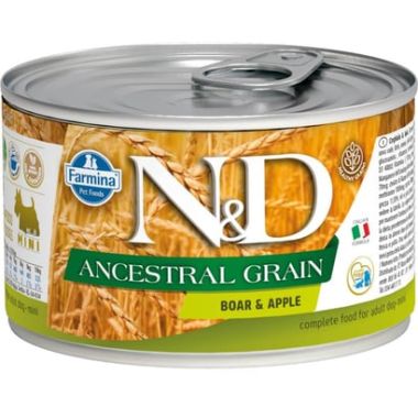 N&D - N&D Ancestral Grain Mini Yaban Domuzu ve Elma Köpek Konservesi 140 Gr