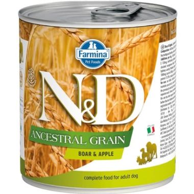 N&D - N&D Ancestral Grain Yaban Domuzu ve Elma Köpek Konservesi 6*285 Gr