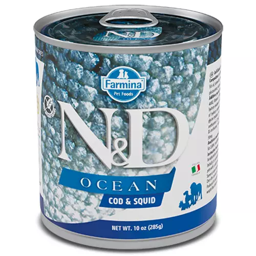 N&D - N&D Ocean Morina Balığı ve Kalamar Köpek Konservesi 6*285 Gr