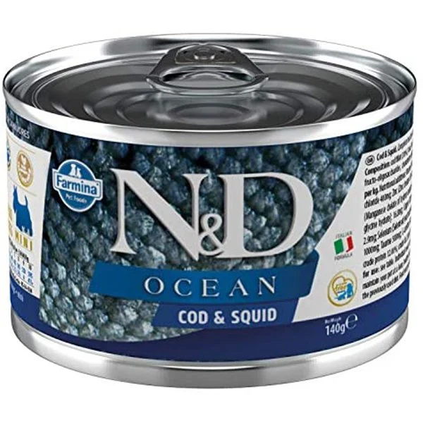 N&D - N&D Ocean Morina Balığı ve Kalamar Mini Köpek Konservesi 140 Gr