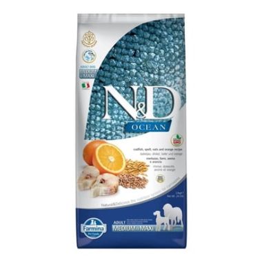 N&D - N&D Ocean Morina Balığı ve Portakal Adult Medium-Maxi Köpek Maması 12 Kg