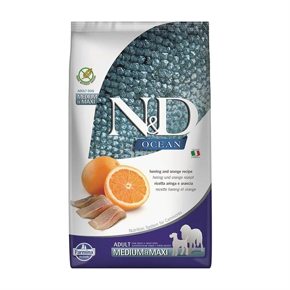 N&D Ocean Ringa Balığı ve Portakal Adult Medium-Maxi Köpek Maması 12 Kg - Thumbnail