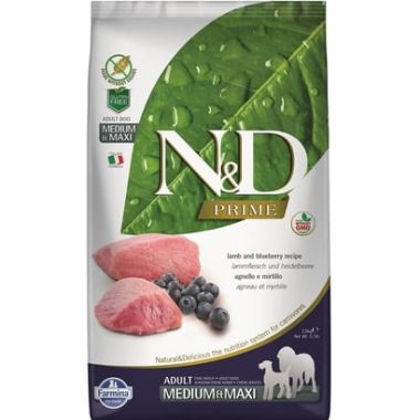 N&D - N&D Prime Kuzu ve Yaban Mersini Adult Medium-Maxi Tahılsız Köpek Maması 12 Kg