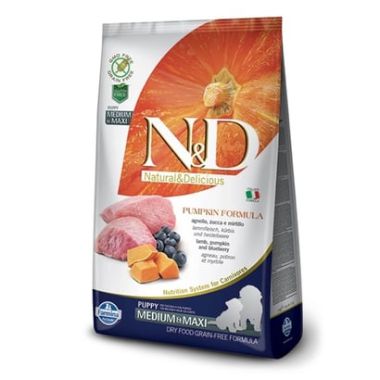 N&D - N&D Pumpkin Kuzu ve Yaban Mersini Puppy Medium-Maxi Tahılsız Yavru Köpek Maması 2,5 Kg