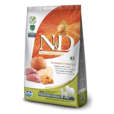 N&D - N&D Pumpkin Yaban Domuzu ve Elma Adult Medium-Maxi Tahılsız Köpek Maması 12 Kg