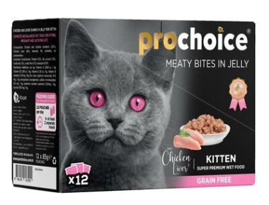 Prochoice - Prochoice Jöle İçinde Tavuklu ve Ciğerli Pouch Yavru Kedi Maması 12*85 Gr