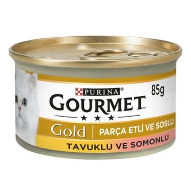 Purina - Proplan Gourmet Gold Parça Etli ve Soslu Somonlu ve Tavuklu Kedi Konservesi 85 Gr